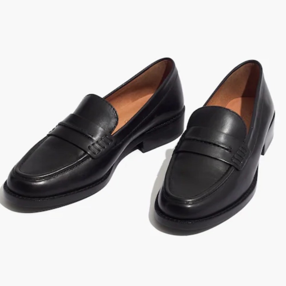 Madewell The Elinor Leather Black Penny Loafers Women's Size 9.5 $160